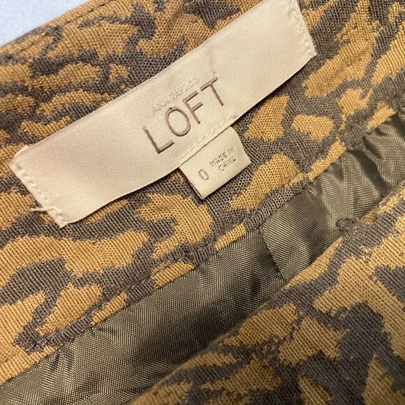 LOFT Mini Skirt Brown Mustard Yellow Abstract Safari Animal Print Lined Sz 0 - Picture 4 of 6